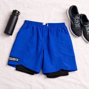 SUGOI Made in Canada Men’s Running Shorts Blue Nylon Lined Athletic Size Large